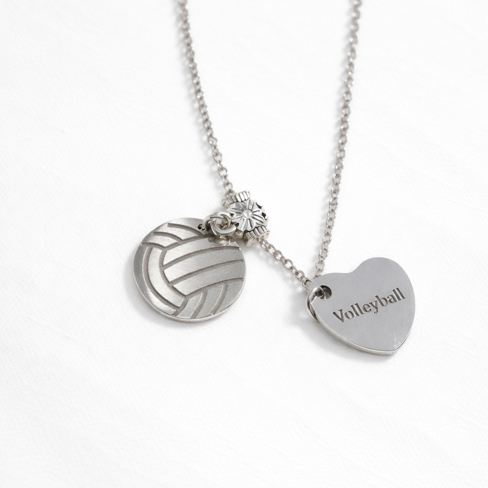 Silver Volleyball Heart Pendant Necklace